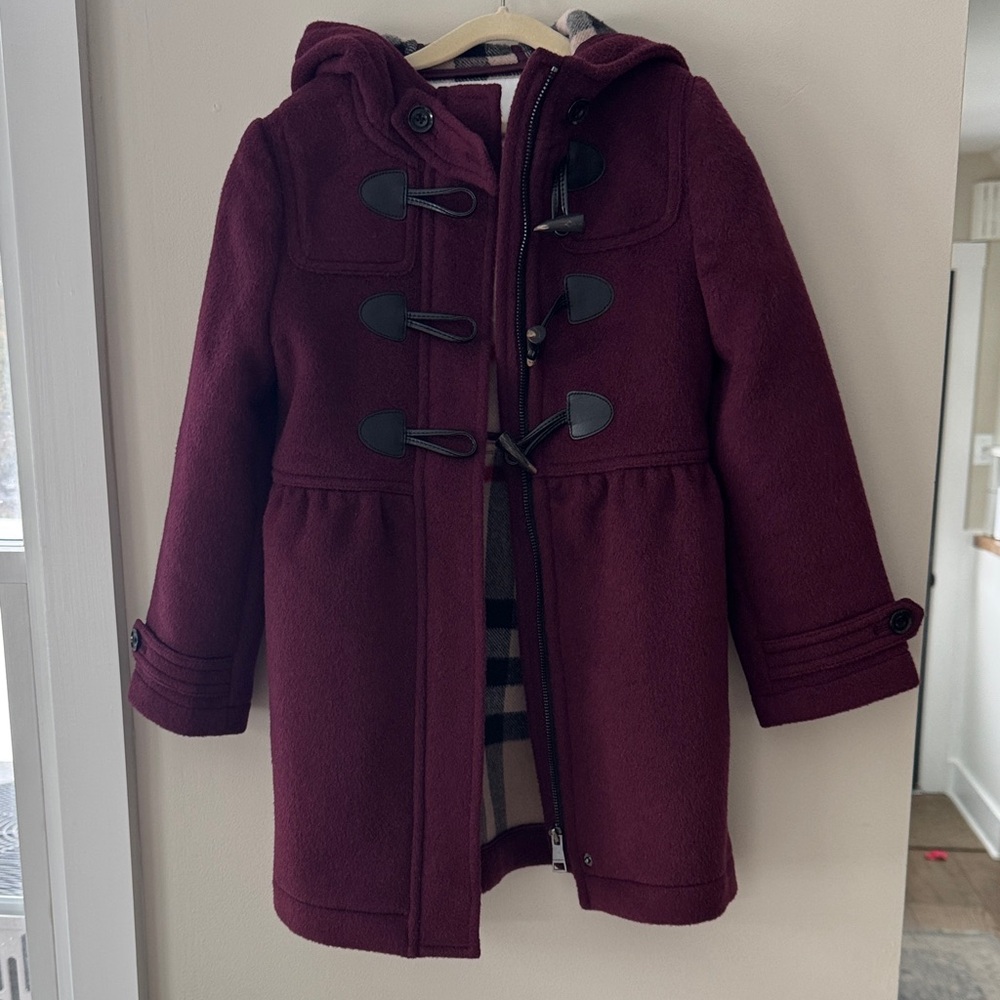 Burberry Kids Maroon Toggle Pea Coat
